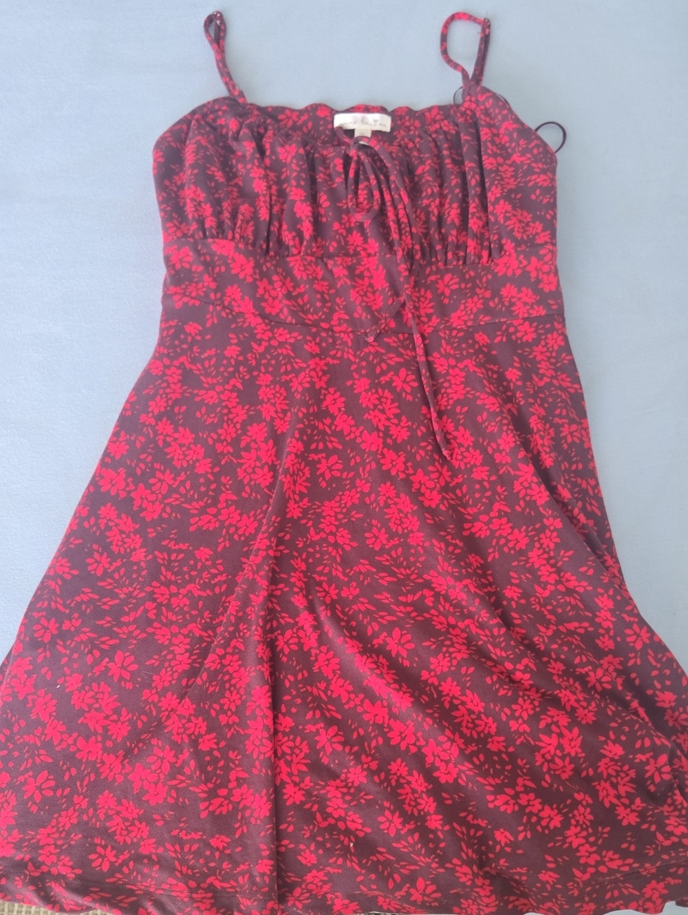 nine britton Red Floral Spaghetti Strap Mini Dress